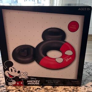 NIB Disney Mickey Mouse Inflatable Swim Tube with Cup Holder & Storage Space XL